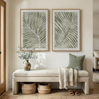 Framed Green Abstract Botanical Wall Art, 2 Piece Tropical Plant Canvas Painting Prints Artwork for Walls, Minimalist Boho Neutral Palm Leaf Pictures for Living Room Bedroom Kitchen Wall Decor, 24x36
