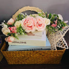 Artificial Peony Rose Flower Swag Spring Floral Lintel Faux Silk Peonies Hydrangeas Green Leaves Garland for Front Door Wall Window Decoration (Rose)
