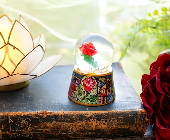 Disney Beauty and the Beast Mini Light-Up Adult Snow Globe with Glitter | 3 Inches Tall