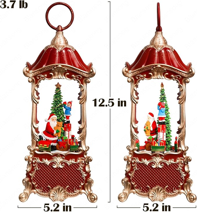 Snow Globes Lantern Home Decor Accent for Child Santa Claus Tree Auto Snowfall Glitter Music Collection with 6H Timer USB/Battery Powered 12.5 inch