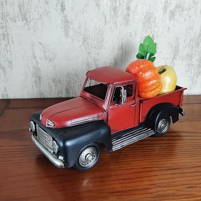Vintage Farmhouse Black Red Truck Pickup Truck Rustic Metal Home Decor Collectible Vehicle Car Model Home Table Desktop Tabletop Gift Decoration