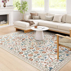 Moynesa Floral Washable Rugs, 8x10 Area Rug for Living Room, Soft Large Boho Bedroom Rugs, Flower Non Slip Ultra Thin Botanical Carpet for Dining Room Nursery Office, Beige