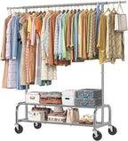 Simple Trending Heavy Duty Clothes Clothing Rack for Hanging, Rolling Garment Rack with Shelves