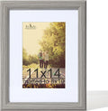 KTKDE 11x14 Picture Frame Real Glass, Display Pictures 8x10 with Mat or 11x14 Without Mat, Modern Style Wood Composite Frame,Gallery Wall Frame Wooden Grey ，best gift