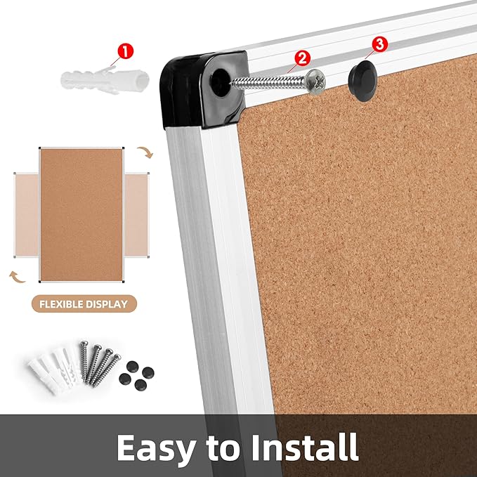 Extra Large Cork Bulletin Board 60" X 36", Silver Aluminum Framed 5'x3' Corkboard for Wall, Wall Mounted Notice Pin Board with 18 Push Pins for School, Home & Office