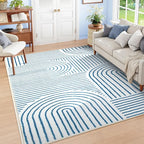 Lahome Abstract 8x10 Area Rugs, Soft Washable Blue Rugs 8x10 Living Room Rugs for Bedroom Dining Room, Ultra-Thin Accent Carpet for Office Dining Room(8x10ft,Blue/White)