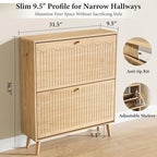 Nicetree Arch-Chic Shoe Cabinet for Entryway, Modern Mid-Century Shoe Storage Cabinet with Fluted, Narrow Shoe Rack for Entryway with Adjustable Shelves & Tipping Protection,Light Oak