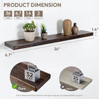 Marsmiles 36 inch Floating Shelves for Wall Solid Elm Wood Shelves|Rustic Wall Mounted Shelves with Heavy-Duty Invisible Bracket for Bathroom Living Room Kitchen|Rounded Edge Design|Walnut, 2 Pack