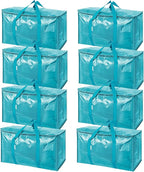 TICONN 8 Pack Extra Large Moving Bags Heavy Duty with Zippers & Carrying Handles, Durable Storage Bags Moving Boxes for Closet Organizers and Storage (8 Pack, Aqua)