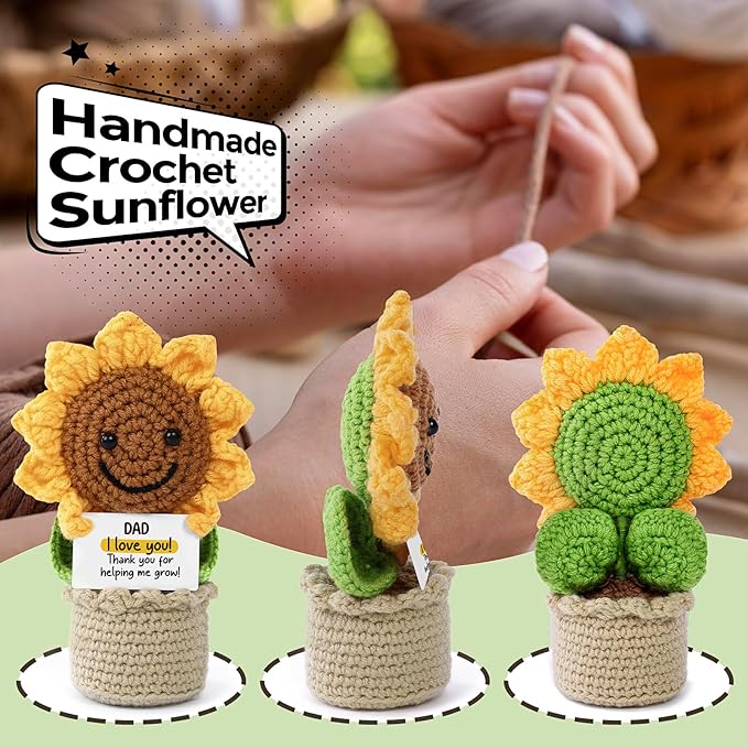 Valentines Gifts Handmade Crochet Flowers Sunflower, Emotional Positive Support Crochet, Crochet Toy Doll, Cute Christmas, Mothers Day, Birthday Gifts for Moms, Home Decor