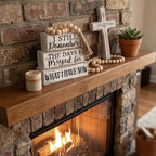 Yuntau 4 Pcs Farmhouse Wooden Tabletop Decor Rustic Retro Wood Bead Garland I Still Remember the Days I Prayed for What I Have Now Block Sign Neutral Centerpiece Sign for Tiered Tray Home Shelf Mantle