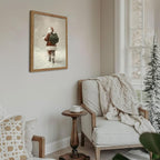 Framed Christmas Wall Art, Santa Claus Walk in Snow Canvas Prints, Vintage Christmas Pictures Wall Decor, Rustic Santa Oil Painting, Winter Snow Scene Christmas Decorations – 12X16in