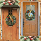 2 Pack Christmas Wreath Hangers for Front Door Christmas Decoration Metal Bow Door Wreath Hanger Front Gold Bow Garland Hooks Hanging Welcome Sign for Xmas Halloween Fall Decorations