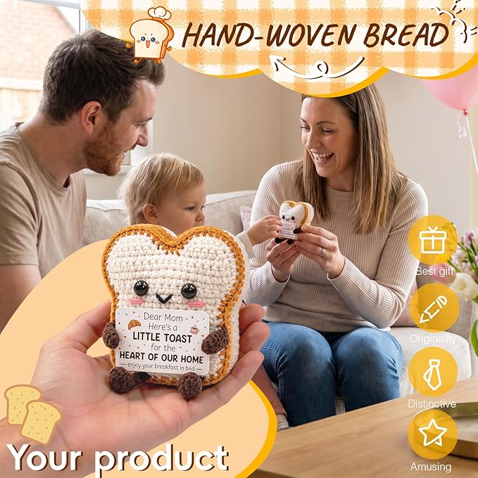 Cute Toast Doll Mother's Day Birthday Gifts for Moms,Mom Gifts from Daughter Son,3.4x2.8x2.2In Mother's Day Mom Toast Crochet Doll