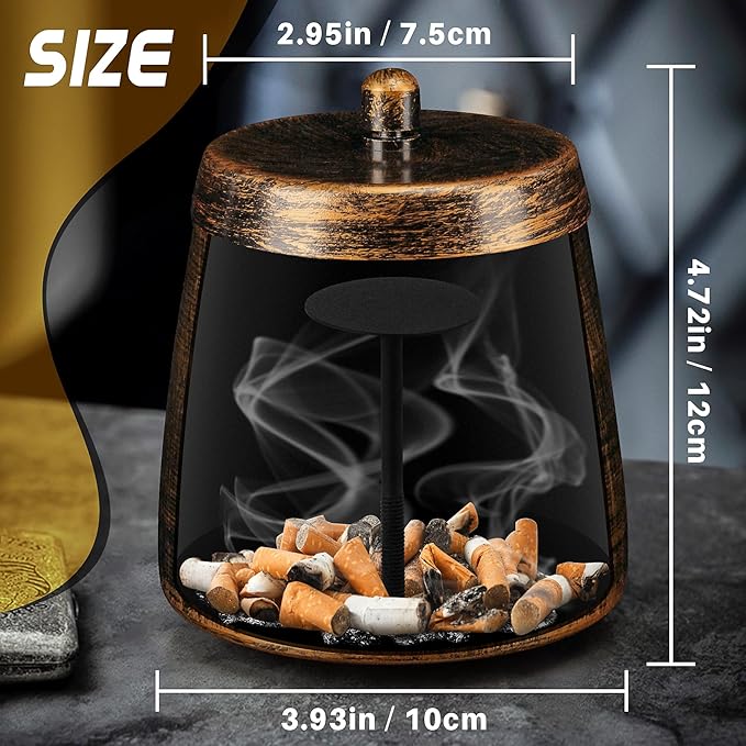 Ashtray for Cigarettes Outdoor, Outdoor Ashtray with Lid for Cigarette, Metal Odorless Windproof Smokeless AshTray for Patio Home Office Tabletop Balcony
