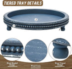 Handmade 12 Inch Decorative Tray, Small Beaded Tray Coffee Table Decor, Blue Decorative Display Risers for Coffee Table, Dining Room Entryway and Living Room