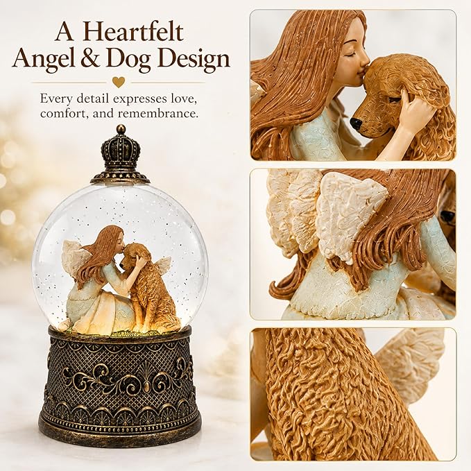 Dog Memorial Gifts for Loss of Dog Sympathy Gift，Snow Globe with Auto Swirling Glitter & 6H Timer, Battery or USB Powered, Dog Passing Away Gifts for Home Decor