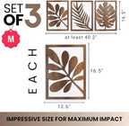 qmmp Modern Wooden Wall Sculptures - Set of 3 - Home Decor Accent - Large Wall Art for Living Room, Bedroom, Office - Easy Installation (Walnut, Medium - Tree Leaves)