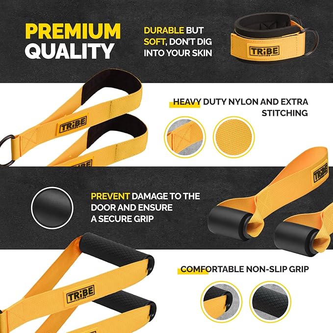 Tribe Lifting Tube Resistance Bands for Working Out Men and Women - 180lb Exercise Bands Set with Handles, Resistance Band Bar, Ankle Straps, Foot Straps, Door Anchor for Home Gym Strength Training
