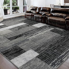 FlyDOIT Modern Geometric Patchwork Area Rug, 5x8 Grey Large Rugs for Living Room, Rockwood Collection Indoor Rugs for Bedroom, Throw Carpet Floor Decor for Entryway Dining Room Office Nursery