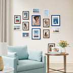Vittanly 15 Pack Picture Frames Collage Wall Decor, Multi Sizes Including 3pcs 8x10, 6pcs 5x7 and 6pcs 4x6 Photo Frames, Gallery Frame Set for Wall or Tabletop Display, Blue, Brown and White
