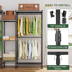 LEHOM G6M Heavy Duty Clothes Rack for Hanging Clothes, Portable Garment Rack Compact Size Closet Organizer, Freestanding Metal Clothing Rack Wardrobe Closet with Storage Shelves for Bedroom(Medium)