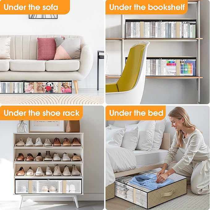StorageRight Under Bed Storage Bags 2 Pack, 40L Large Clothes & Comforter Storage Containers with Clear Window, Breathable Fabric Organizer for Blankets, Bedding, Seasonal Clothing, Beige