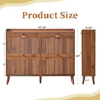 BERRYMERRY 47.2” Shoe Storage Cabinet for Entryway with 4 Flip Drawers, Narrow Shoe Organizer with Wave&Fluted Panel, Freestanding Wood Hidden Shoe Cabinet for Hallway