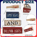 Lineshading 4 Pcs Baseball Decorations Stacked Wooden Blocks Signs with Bat Topper, Summer Nights Ballpark Lights Decor - Baseball Table Decor Ideal Gift for Fans Boys Room Party Coffee Shelf