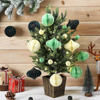 TecUnite 50 Pcs Christmas Paper Honeycomb Ornaments for Tree Vintage 3D Mini Glitter Edge Paper Christmas Ornament Honeycomb Tree Hanging Neutral Boho Holiday Xmas Party Decoration(White, Green)