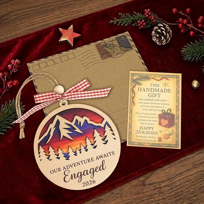 Engagement Ornament 2026, Gifts for Couples, Gifts for Newly Engaged Couples - Engagement Gift for Her, Bride to Be, Couple - Just Engaged Gift for Friends, Women - Wood Christmas Ornament 2026