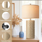 PARTPHONER 23" Modern Ceramic Table Lamp Set of 2, Table Lamps for Living Room, Rustic Farmhouse Bedside Lamps Nightstand lamp for Bedroom, Desk Lamp for End Table Home Decor Beige