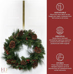 Haute Decor Adapt Adjustable Length Wreath Hanger 2-Pack (Antique Brass) - Two Front or Back Door Decor Holders, Extends from 16.5" to 25", Over Door Hanger with Pads on The Back, Holds up to 10 lbs.