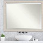 Amanti Art White Wall Mirror 34x44 Cottage White Silver Rectangle Bathroom Mirror for Wall Decor Living Room, X-Large Cottage Wood Frame, Hangs Horizonally and Vertically, Bathroom Decor, Beveled Edge