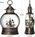 Snowman Snow Globe 12 Inch Christmas Snow Globe Lantern, Lighted Christmas Decorations Indoor for Home Light Up Musical Snowman Decor with Music Timer Swirling Glitter, USB or Battery Operated