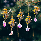 5Pcs Hanging Ornaments, Mini Crystal Prism Gold Metal Bee Xmas Tree Decorations, Crystal Suncatchers Hanging Ornament for Wedding Party Home Decor