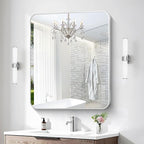 BONEWEI Silver Bathroom Mirror,30x36 inch Wall Mirror for Bathroom Wall Mounted,Rectangle Mirror for Bathroom Over Sink,Modern Frame Round Corner for Living Room,Bedroom Entryway,Horizontal/Vertical