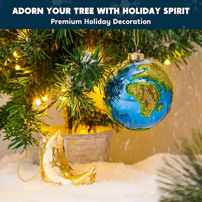 Joiedomi Hanging Ornament for Christmas Tree Decoration, Earth & Moon Blown Glass Ornaments for Xmas Gift Holiday Party Favor Decoration