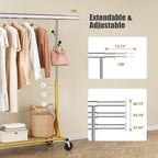 Rolling Clothes Rack Load 530lbs,Heavy Duty Garment Rack With Sturdy Wheel And Shelves, Adjustable Portable Hanging Rack For Clothes, Gold