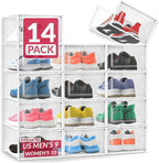 Reli. Shoe Boxes (14 Pack) | Clear Shoe Storage Boxes Stackable and Compact | Lightweight Plastic Storage Box with Ventilation Holes, Swing Door | Interlocking Containers, Stackable Rack | White
