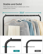 SONGMICS Clothes Rack with Wheels, Clothing Rack for Hanging Clothes, 25.4 mm Metal Garment Rack with Dense Mesh Storage Shelf, 110 lb Load Capacity, 2 Brakes, Black UHSR25BK