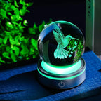 Movdyka 3D Crystal Ball Hummingbird Gifts for Women Men Glass Humming Bird Ornament Animals Figurine Home Decor with Colorful LED Base for Hummingbird Nature Lovers on Birthday Christmas- 3.15"/8CM