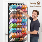 20-30 Pairs Over the Door Shoe Organizer, Transparent PVC Hanging Shoe Rack for Closet, 10-Tier Door Shoes Storage, Crystal-Clear Visibility Fit All the Family's Sneakers, Boots, Heels, Black Frame