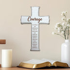 dsjaidh Cross Wall Decor - White Scripture Wooden Cross For Wall - Minimalist Wooden Hanging Signs Christian Easter Decor for Home Office Church Baptism - Christian Gifts for Men Women (Courage)- A02