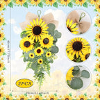 24in Artificial Sunflowers Teardrop Swag Spring Summer Sunflowers Floral Swag Wreath with Burlap Bow Fake Yellow Sunflower Garland for Front Door Indoor Outdoor Window Home Decor