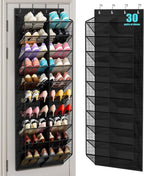 MISSLO 30 Pairs Over the Door Shoe Organizer Breathable Mesh Hanging Shoe Rack for Closet Storage with Wide Deep Pockets 10 Tier Shoes Holder Fit All the Family's Sneakers, Boots, Heels (Black, 71")