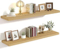 Vivelove 10" Deep Floating Shelves with Invisible Brackets, 36" Wall Shelves for Bathroom Bedroom Kitchen Living Room Laundry Room, Modern Rustic Shelves for Home Decor, 36"x10.2"x1.5", Set of 2, Oak