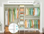 Ulif M1 Closet Storage Organizer System, 6 Tiers Heavy Duty Metal Garment Rack with 3 Expandable Hanger Rods, Wall Mounted Space Saver Suits from 5.4-8.7 ft. Width, 71.2”H x 14”D, 700LBS, White
