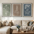 Framed Boho Botanical Wall Art for Living Room, 3 Piece Modern Farmhouse Neutral Floral Canvas Painting Prints, Minimalist Vintage Flower Plants Line Artwork for Bedroom Hallway Wall Decor, 24x36