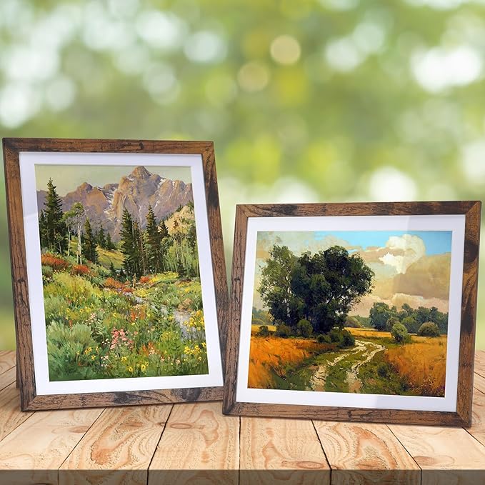 Lyeasw 8x10 Picture Frame 15 Pack, Display Pictures 8x10 with Mat or 9x11 without Mat, Brown Rustic Bulk Photo Frames for Wall or Tabletop